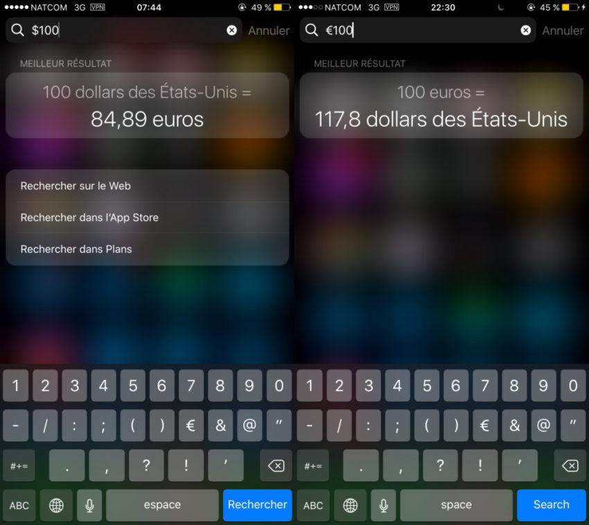 Astuce pour convertir des devises et des unités avec Spotlight sur iPhone