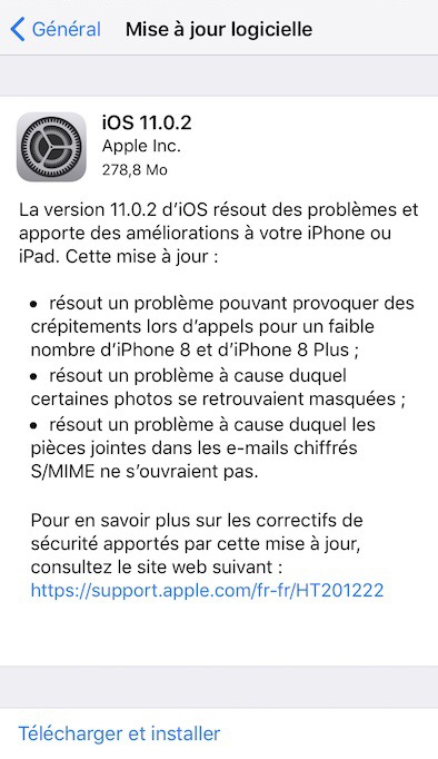 iOS 11.0.2 est disponible pour iPhone, iPad et iPod touch