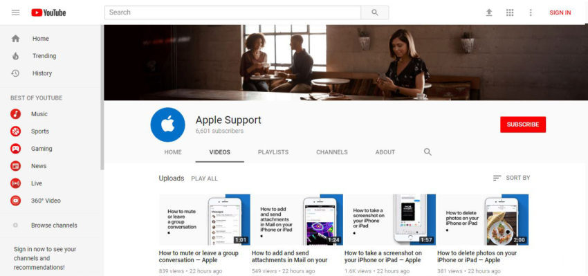 la nouvelle chaîne YouTube d'Apple