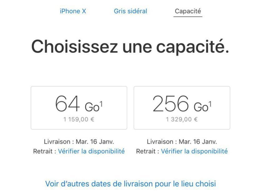 délais de livraison de l'iPhone X