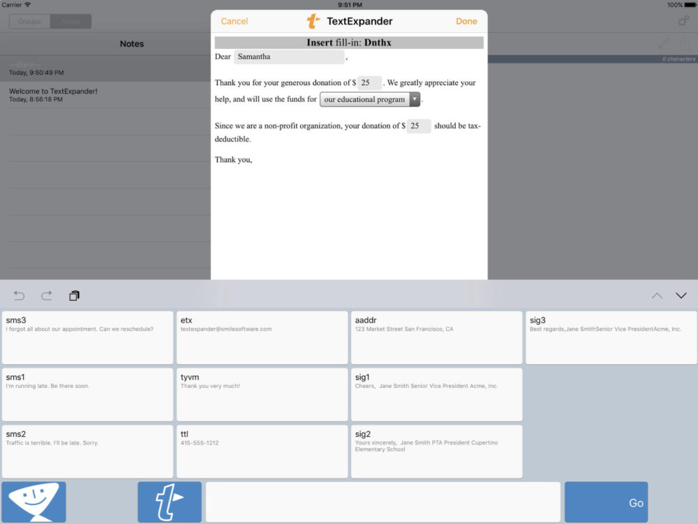 TextExpander : Application iPad améliore productivité