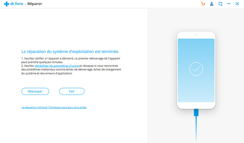 Wondershare dr.fone réparation terminée