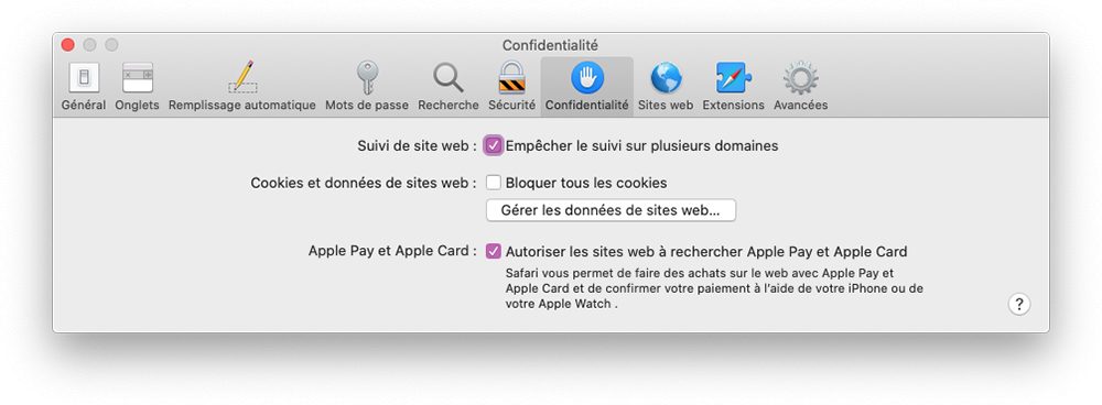 Gérer les paramètres de cookies de Safari sur Mac
