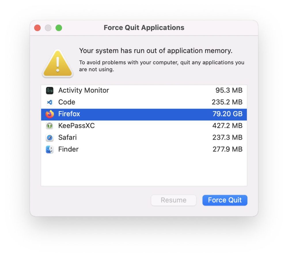 bug de mémoire vive sur macOS Monterey