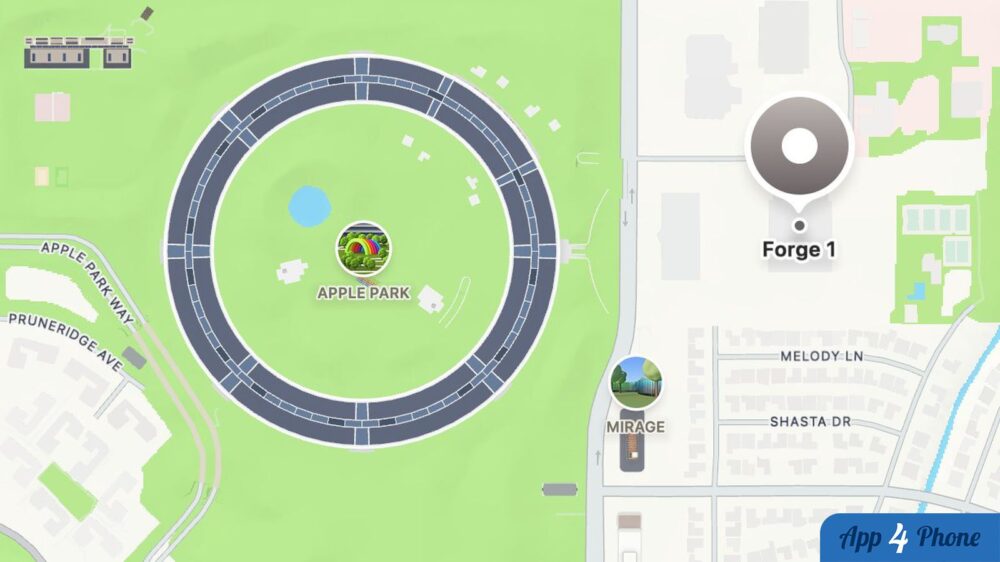 Carte montrant Apple Park et le bâtiment Forge 1
