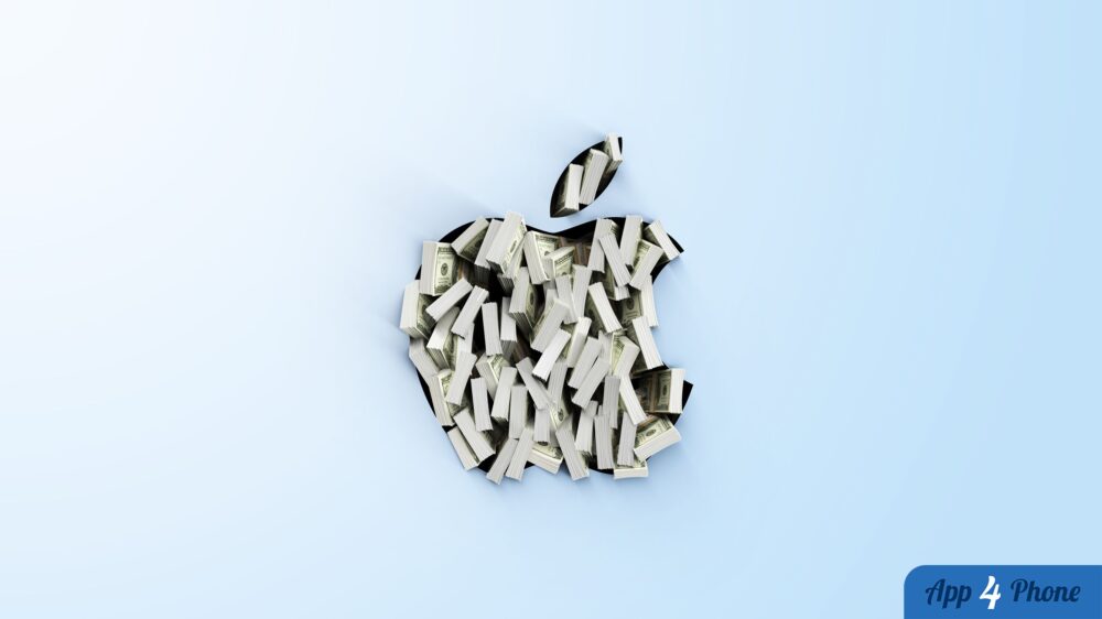 Logo Apple rempli de liasses de billets