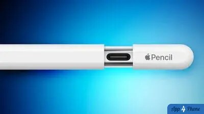 Apple Pencil blanc avec connecteur USB-C visible