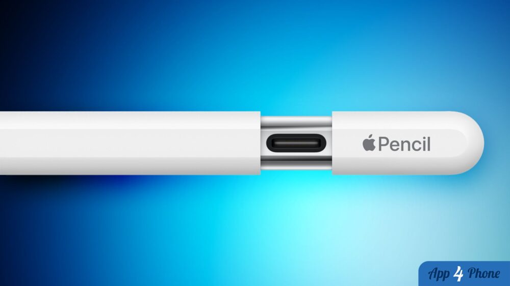 Apple Pencil blanc avec port USB-C visible