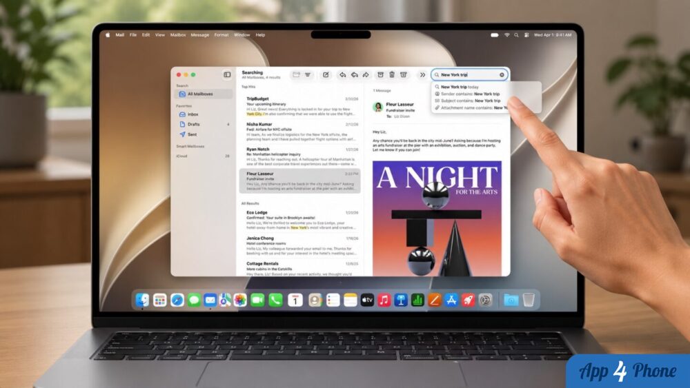 MacBook avec écran tactile et application Mail