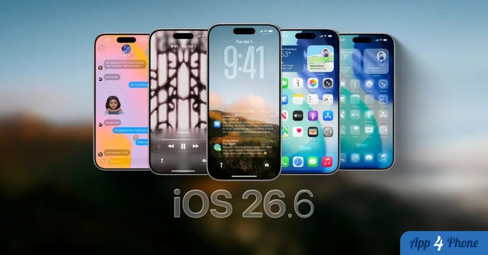 Montage d’iPhone illustrant iOS 26.6