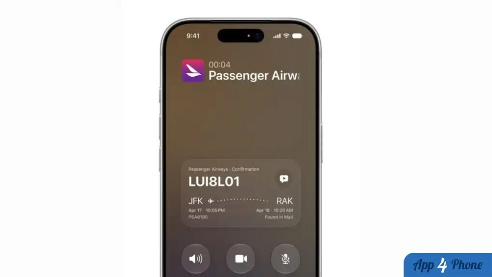Capture d’écran d’un appel iPhone avec réservation de vol