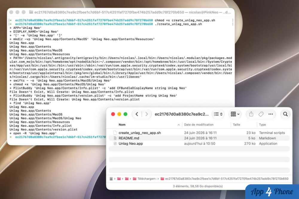 Terminal et fenêtre Finder sur MacBook