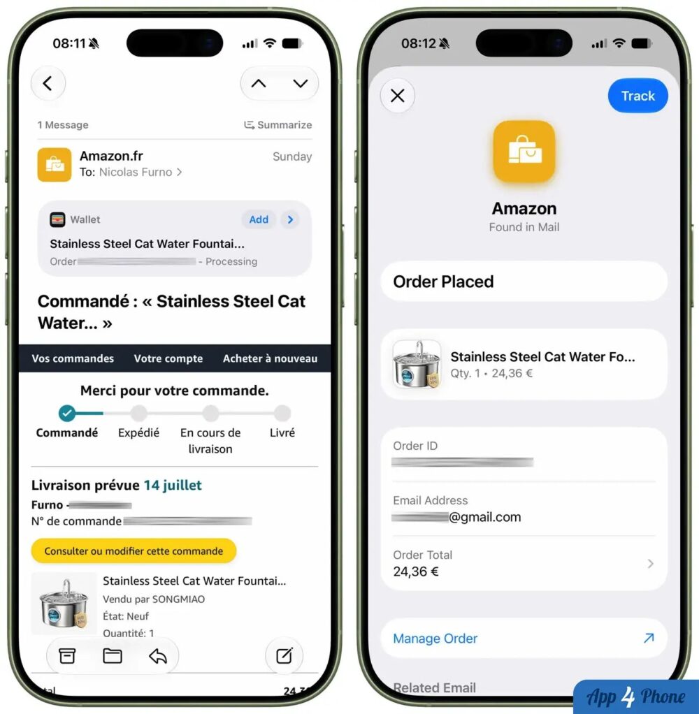 Suivi d’une commande Amazon dans Mail et Cartes