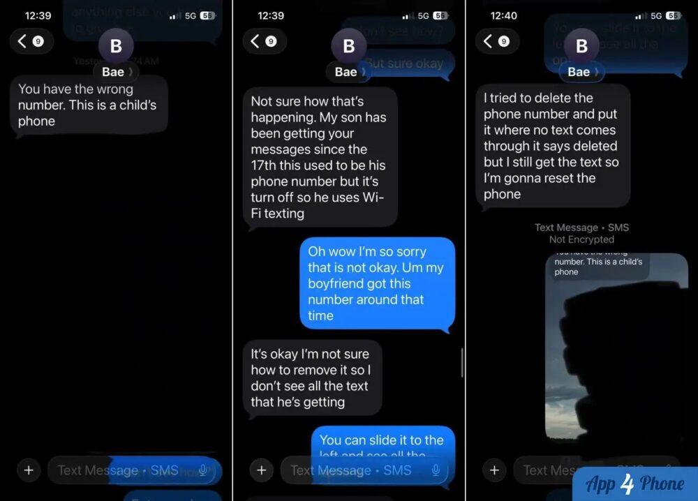 Captures d’écran de discussions iMessage envoyées au mauvais numéro