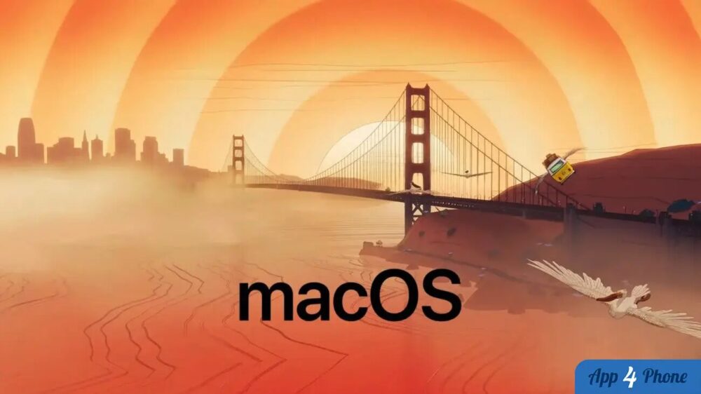 Illustration macOS avec le logo sur fond orangé