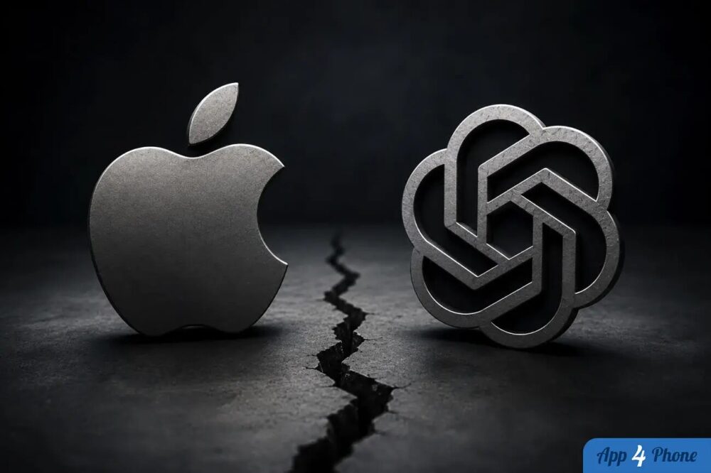 Logo Apple face au logo OpenAI sur fond sombre