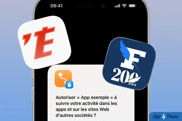 Demande de suivi publicitaire sur iPhone avec logos de médias