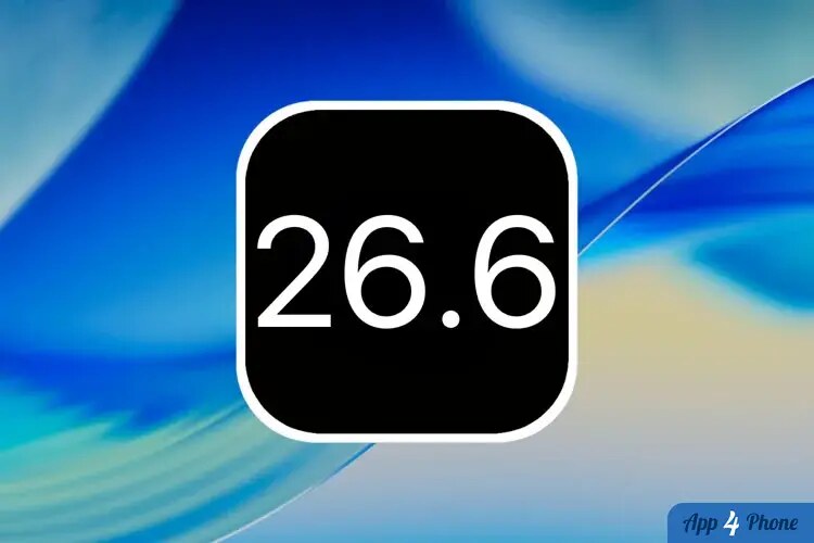 Icône iOS 26.6 sur fond bleu