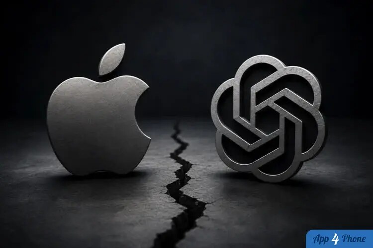 Logo Apple face au logo OpenAI fissuré
