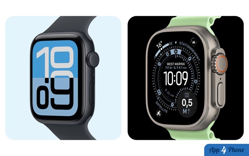 Deux Apple Watch Apple Watch Series et Ultra en rendu produit