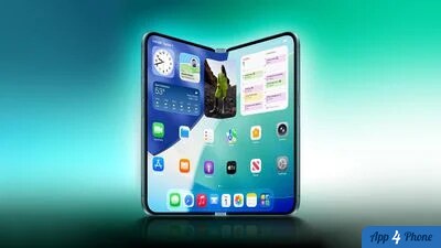 Rendu d’un iPhone pliable avec écran intérieur déployé