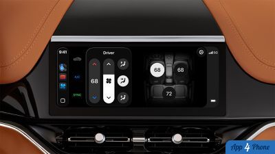 Interface CarPlay Ultra affichant température et ventilation des sièges
