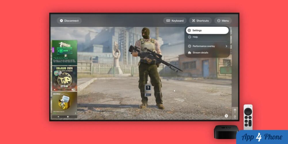 Rendu d'une application de cloud gaming sur Apple TV et télécommande