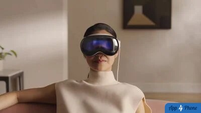 Une personne assise porte un casque Apple Vision Pro