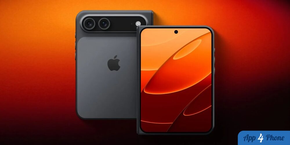 Rendu conceptuel d’un iPhone pliable, vu de face et dos