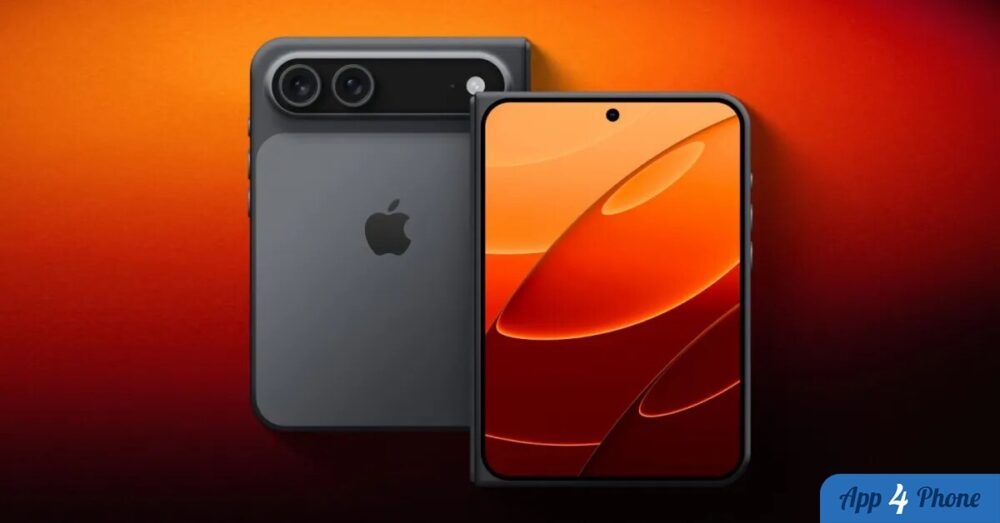 Rendu conceptuel d’un iPhone pliable, vu de face et dos