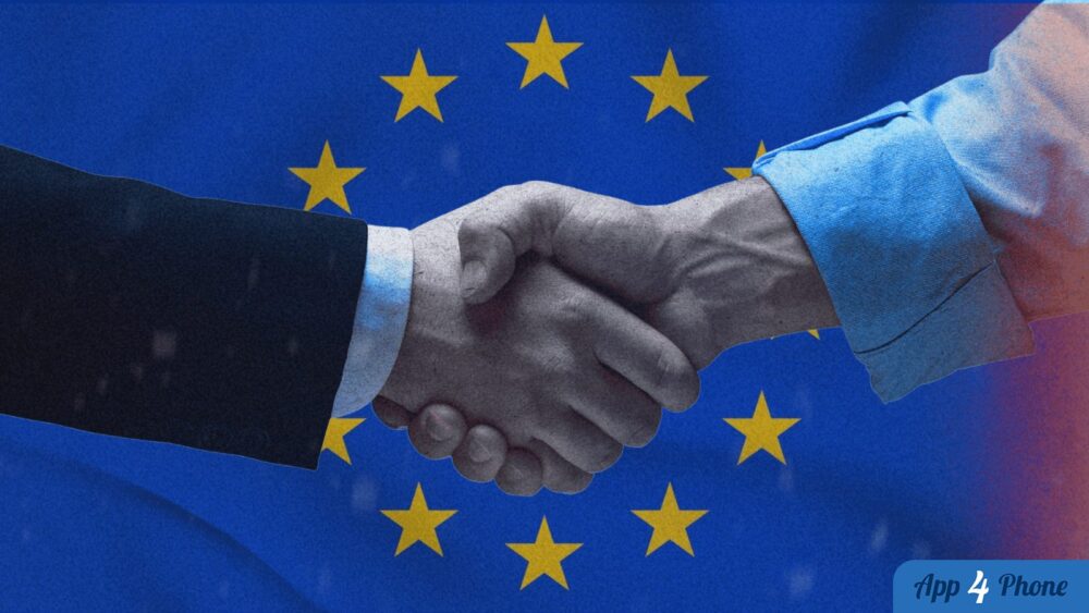 Poignée de main symbolisant l’accord entre Apple et l’Union européenne