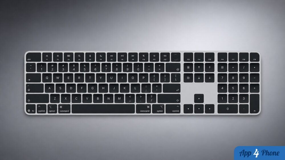Clavier Apple Magic Keyboard noir avec pavé numérique et touches symbolisées