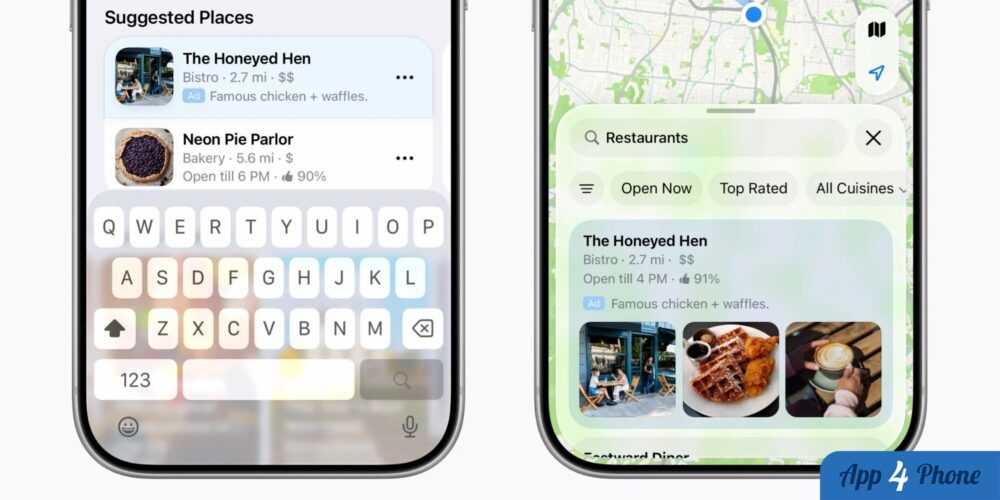 Deux iPhone affichent des annonces sponsorisées dans Apple Plans