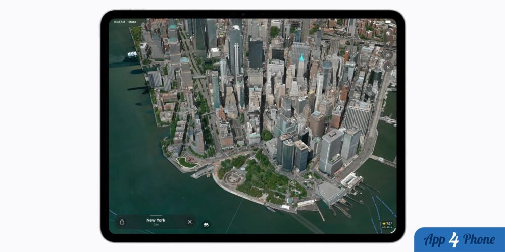Apple Maps affiche une vue aérienne 3D de New York sur iPad