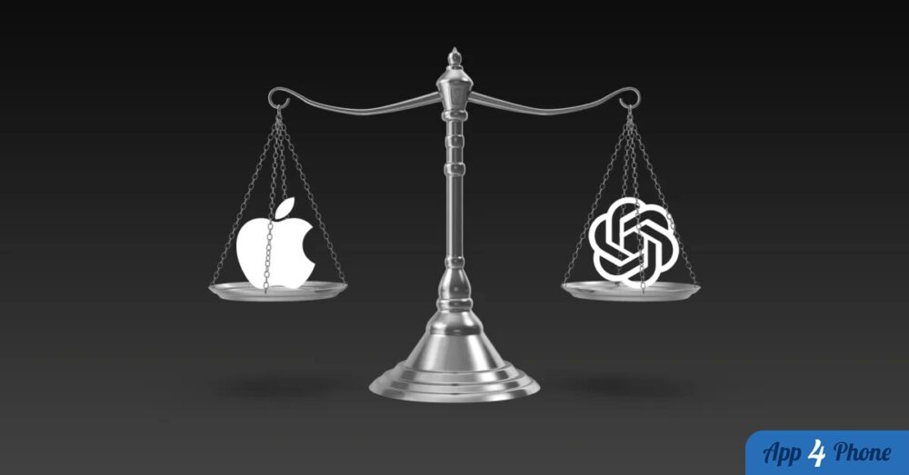 Balance symbolisant le litige entre Apple et OpenAI