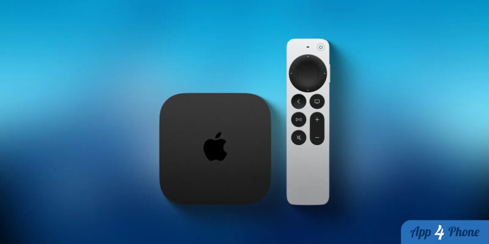 Boîtier Apple TV 4K et télécommande Siri Remote sur fond bleu