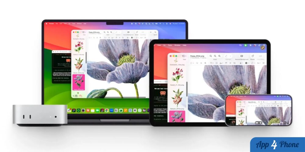 Ordinateur, tablette et smartphone affichent le même bureau Mac