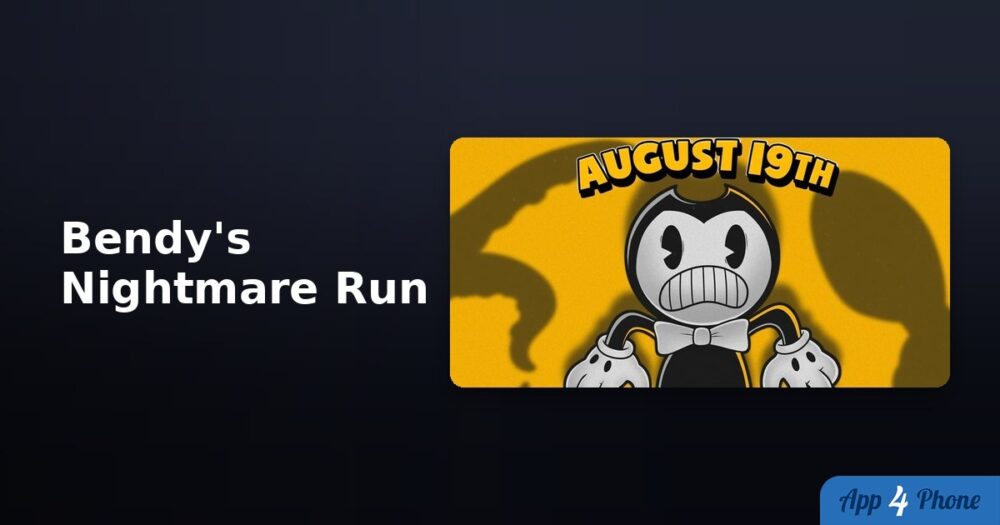Personnage Bendy en style cartoon sur fond jaune, date de sortie affichée