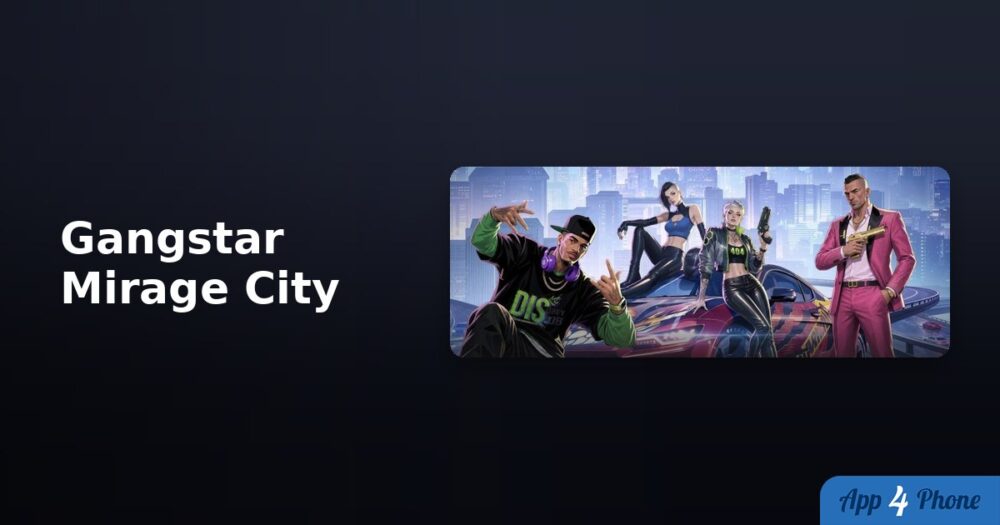 Personnages de Gangstar Mirage City posant autour d’une voiture dans une métropole futuriste