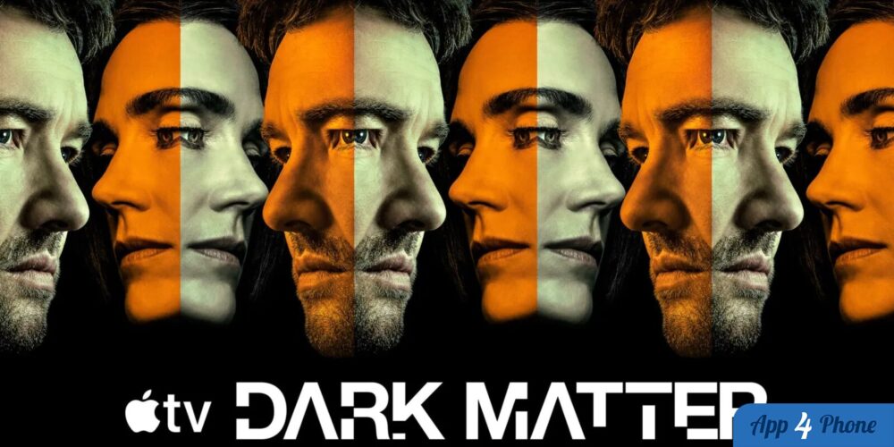 Visages de Dark Matter répétés sur une affiche aux tons orange et verts