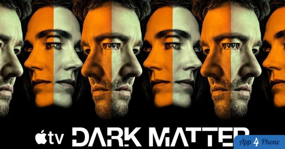 Affiche de Dark Matter avec deux visages éclairés en orange et vert