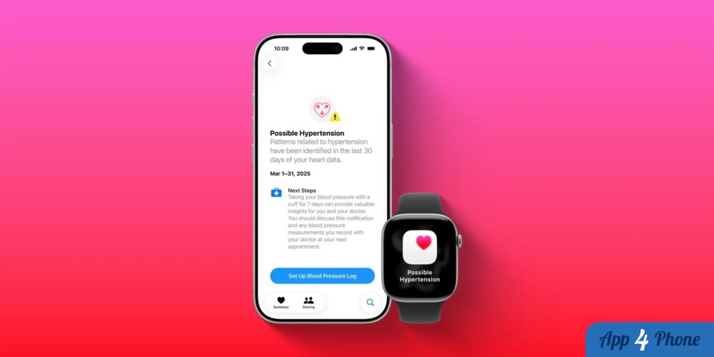 Apple Watch affichant une alerte d’hypertension aux côtés d’un iPhone