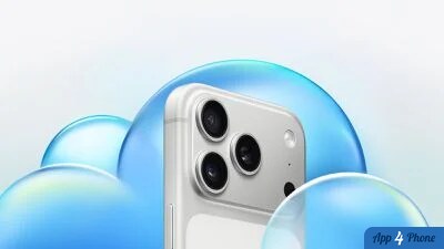 Rendu d’un iPhone entouré de nuages bleus évoquant iCloud