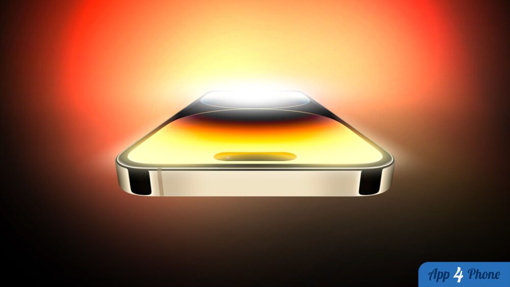 Rendu d’un iPhone affichant un écran lumineux