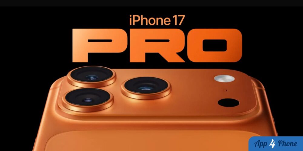 Rendu d’un iPhone 17 Pro orange avec trois caméras
