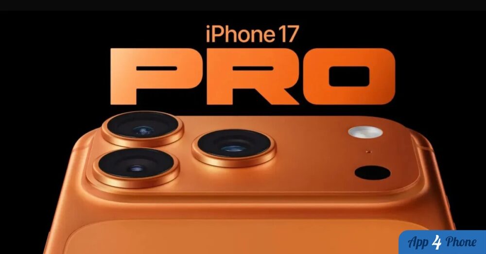 Rendu d’un iPhone 17 Pro orange vu de dos
