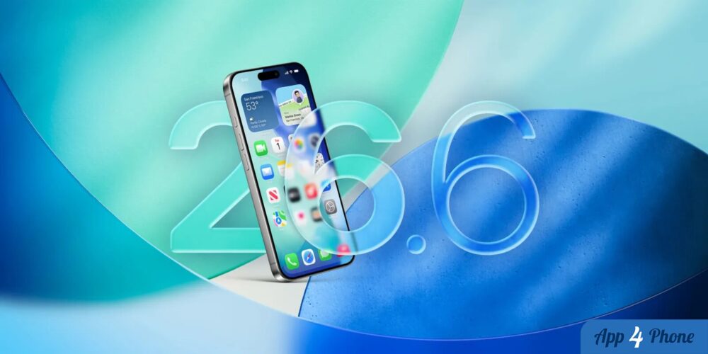 iPhone affichant iOS 26 devant un arrière-plan coloré