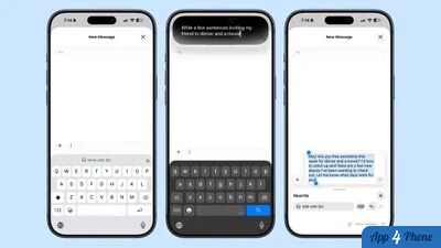 Écrans de Messages montrant la rédaction assistée par Siri.