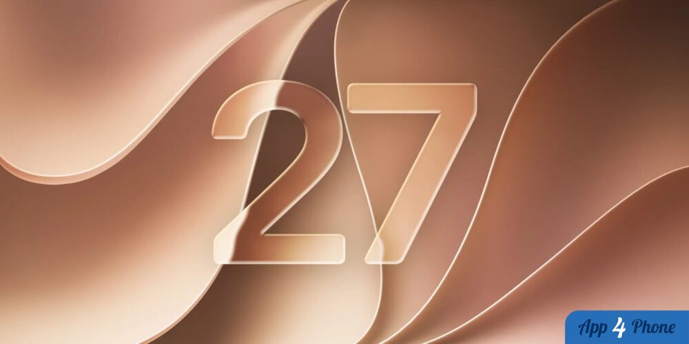 Illustration officielle d’iOS 27 avec chiffres tridimensionnels sur fond abstrait