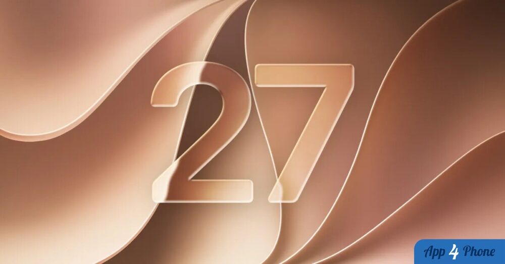 Illustration officielle d’iOS 27 avec chiffres tridimensionnels sur fond abstrait